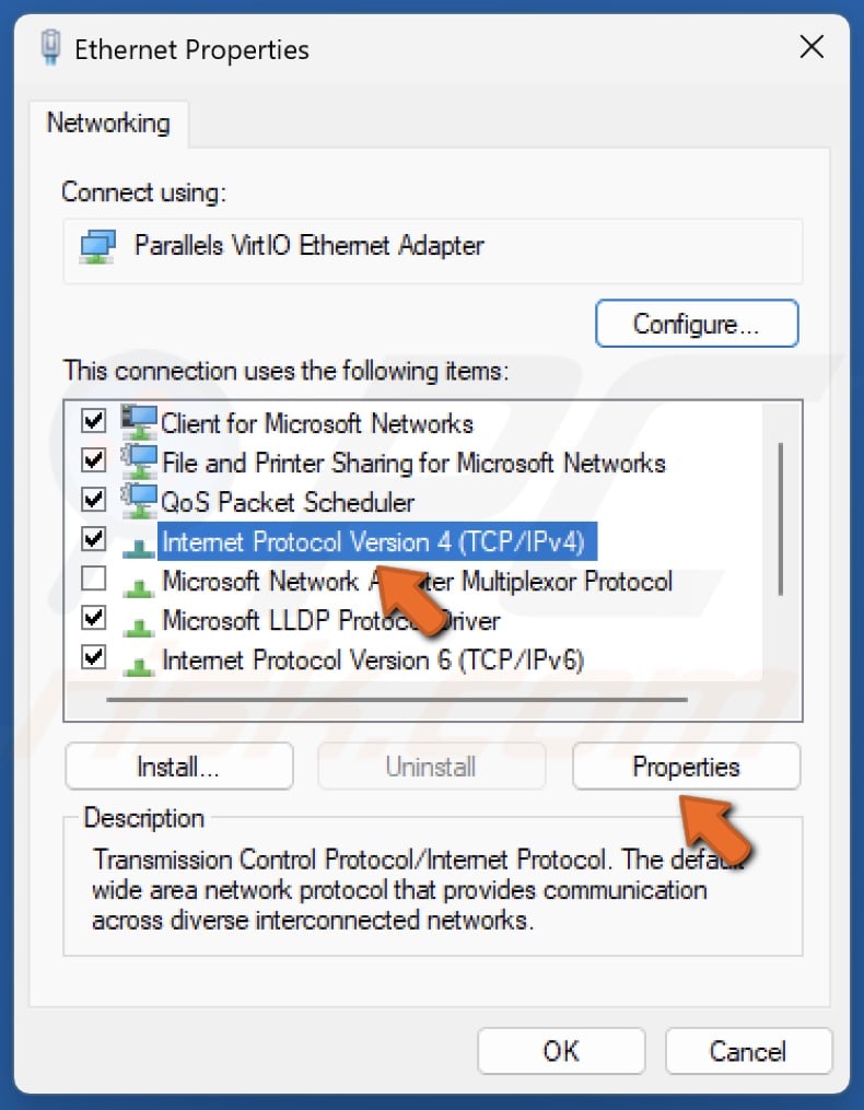 Select Internet Protocol Version 4 (TCP/IPv4) and click Properties