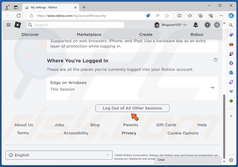 Click Log Out of All Other Sessions