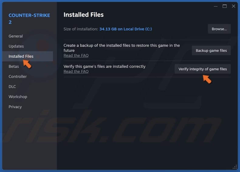 Select the Installed Files panel and click Verify integrity of game files