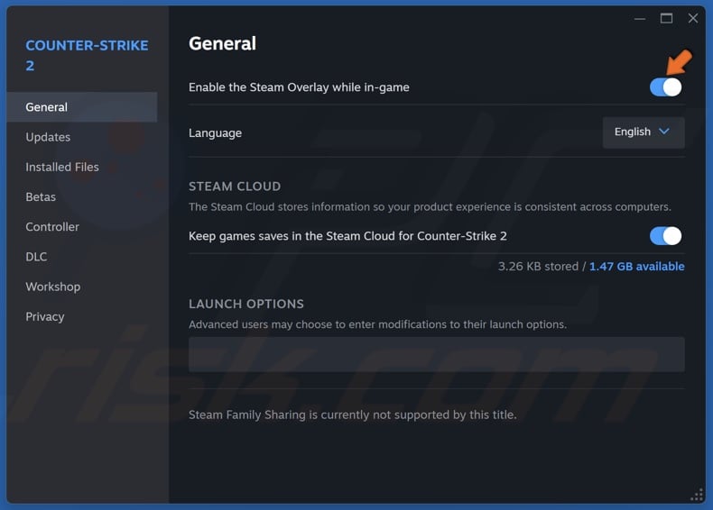 Toggle on the Enable the Steam Overlay while in-game option
