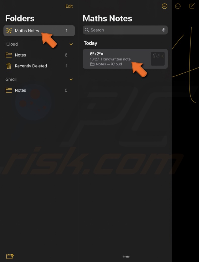 Choose the existing Math Note