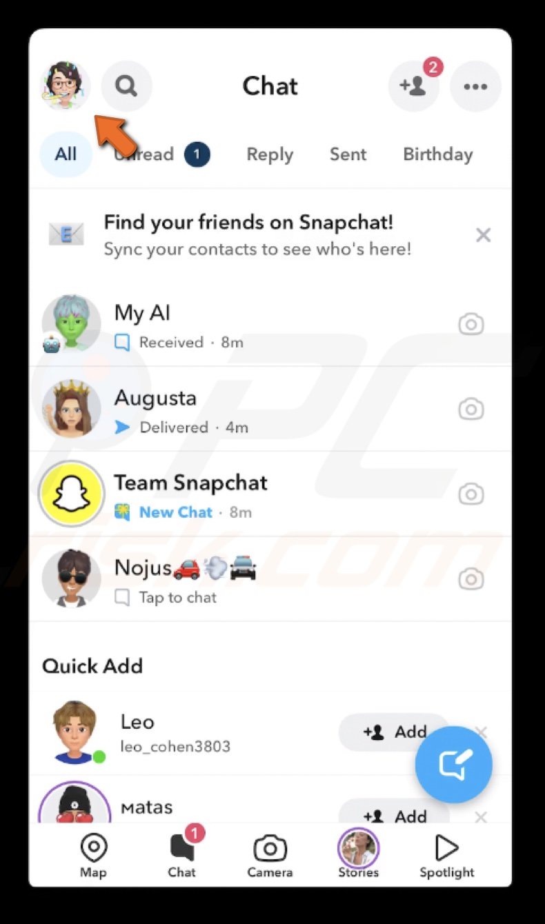 Go to Snapchat profile icon