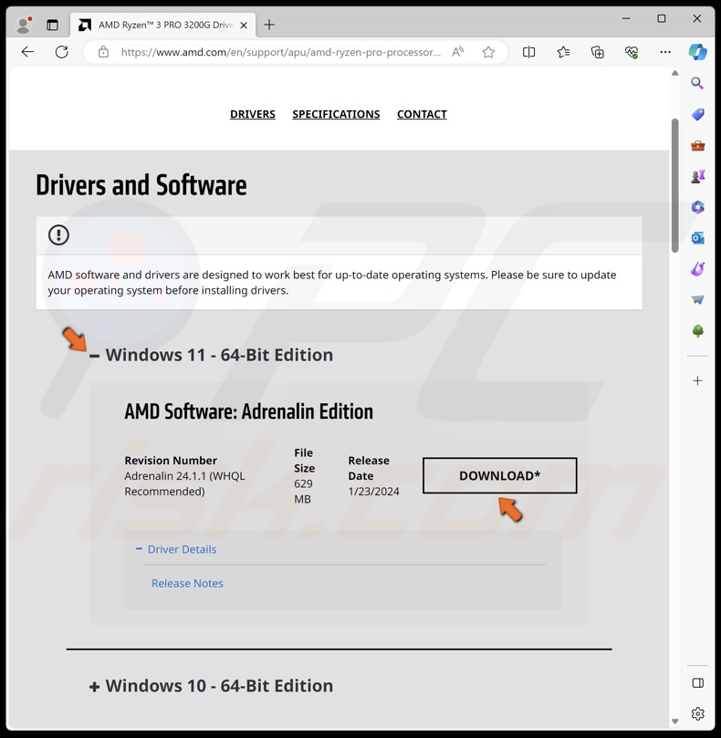 Select the driver for your operating system and click Download