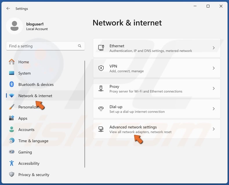 Select Network & internet click Advanced network settings