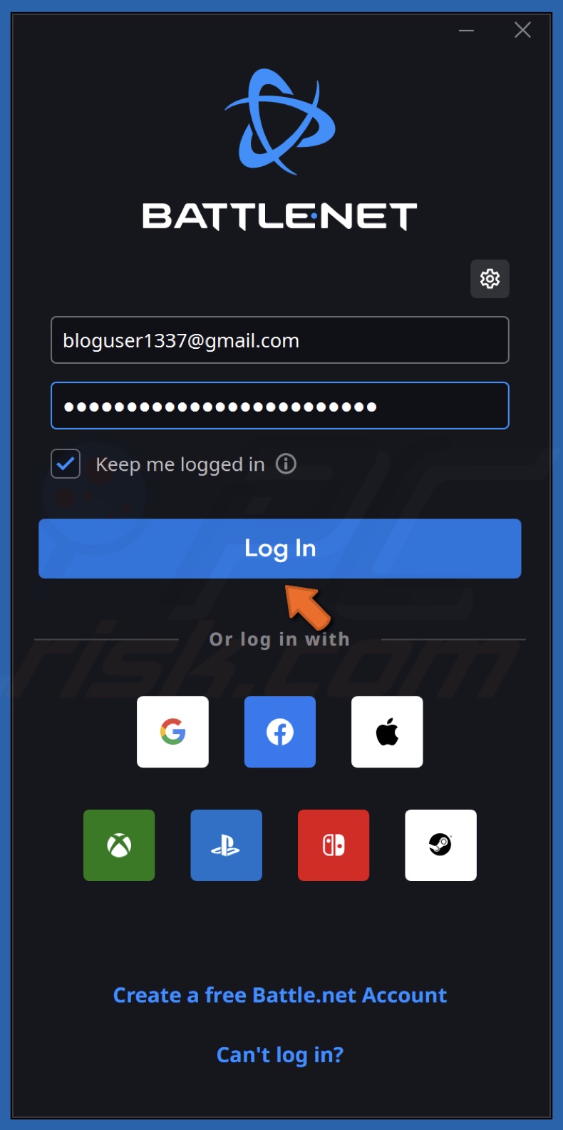 Enter your password and click Log In
