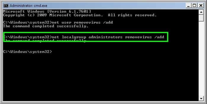 creating new user using command prompt