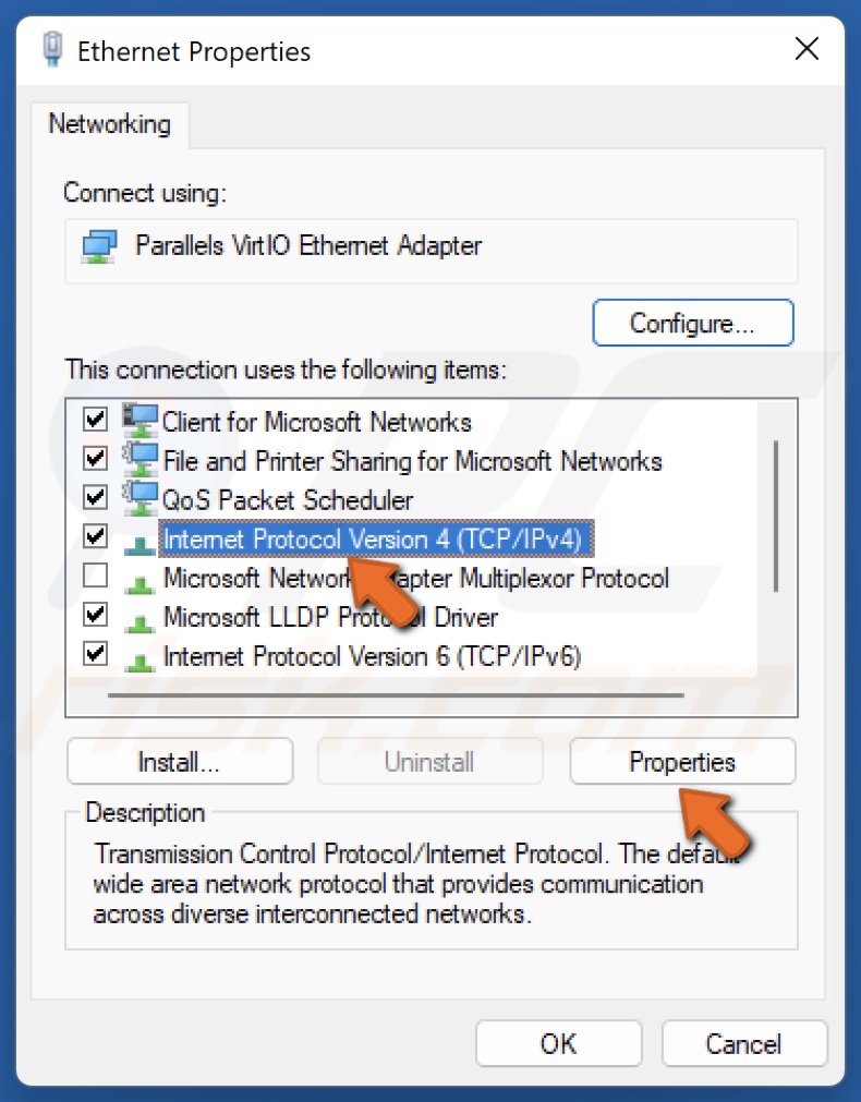 Select Internet Protocol Version 4 and click Properties