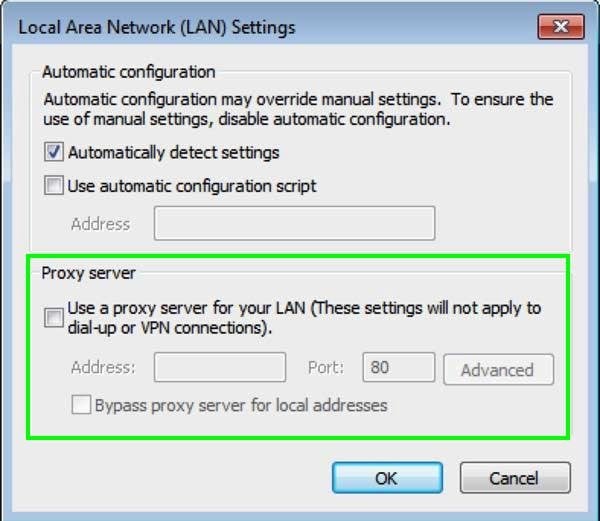 lan settings proxy server