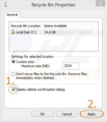 Windows 8 file removal confirmation applying the settings