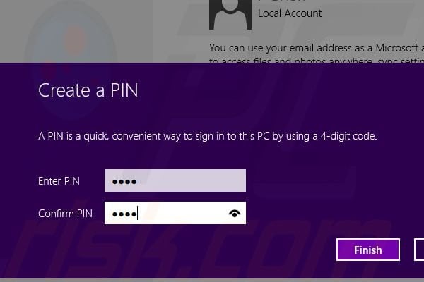Activating PIN lock screen in Windows 8 step 6