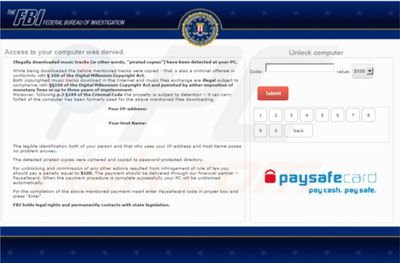 Browser Piracy ransomware virus targeted at USA