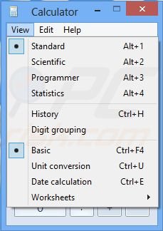 Changing the type of calculator (Windows 8)