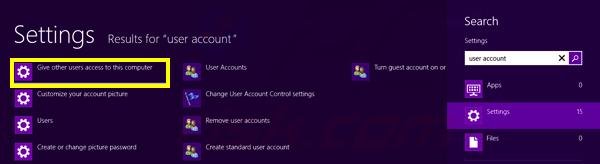 How to add user account in Windows 8 step 1
