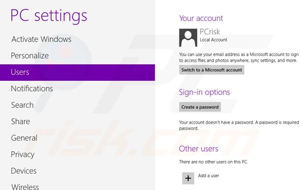 How to add user account in Windows 8 step 2