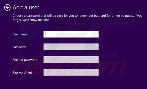 How to add user account in Windows 8 step 5