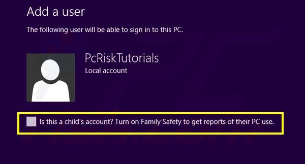 How to add user account in Windows 8 step 6