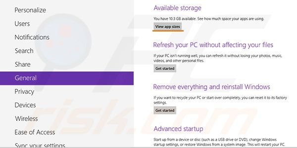 Checking App sizes and removing them in Windows 8 step 3