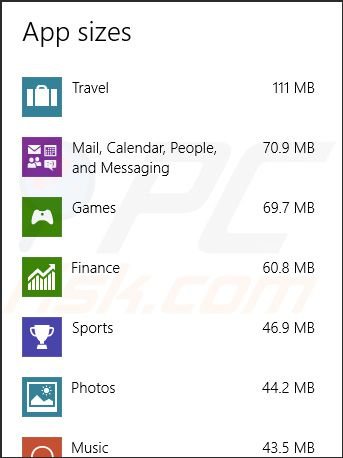 Checking App sizes and removing them in Windows 8 step 4