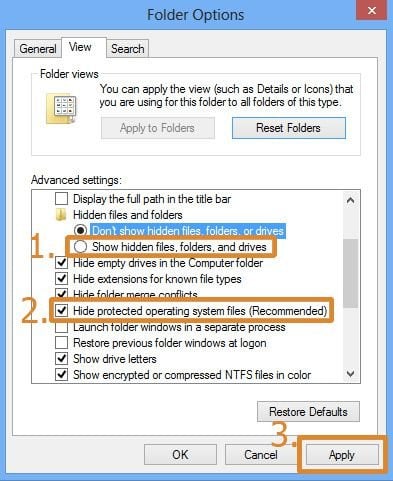 Windows 8 viewing hidden files and folders step 4