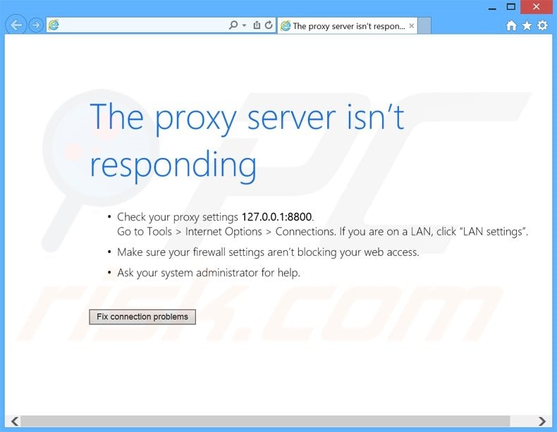The proxy server is not responding adware