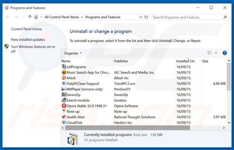 COMPUTER HEALTH IS CRITICAL adware uninstall via Control Panel