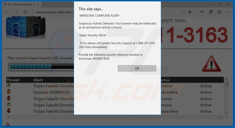 windows virus warning scam sample 2