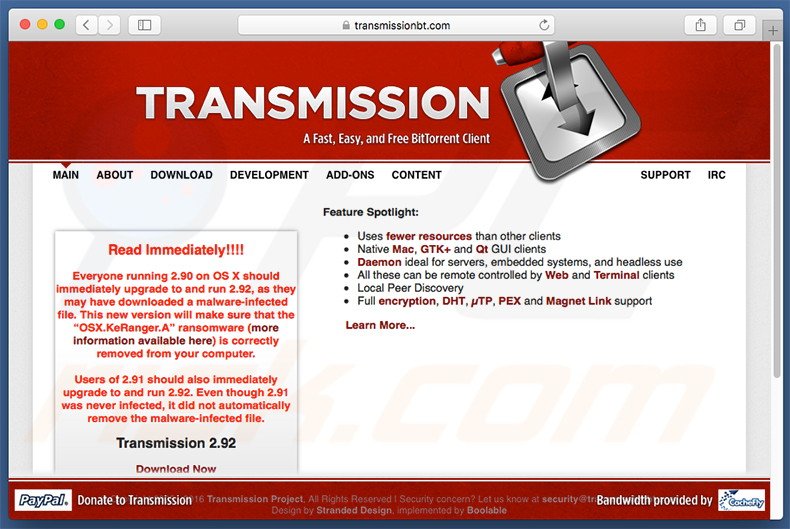 Transmission BitTorrent web page