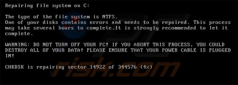 Fake Check Disk screen by Petya ransomware