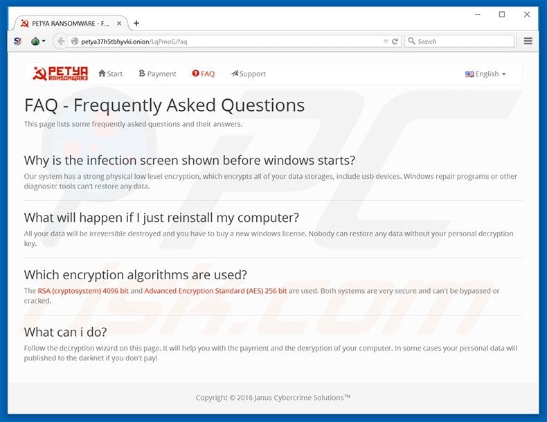 Petya website FAQ