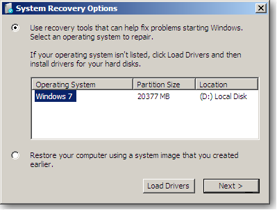 windows 7 operating system cd repair option