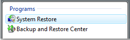 system restore from start menu